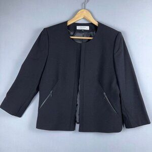 Tahari Career Dress Jacket Open Front Collarless Womens 10 Zipper Pockets Black